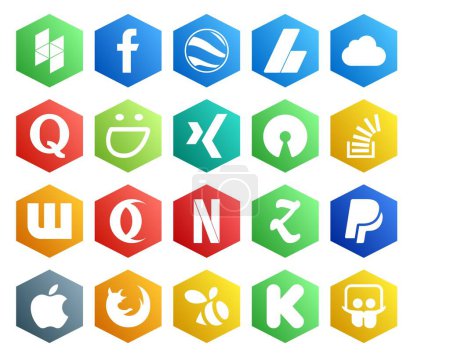 Ilustración de 20 Paquete de iconos de redes sociales que incluye netflix. wattpad. smugmug. desbordamiento. la cuestión - Imagen libre de derechos