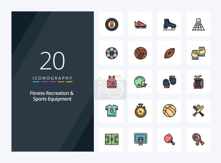 Photo for 20 Fitness Recreation And Sports Equipment line Filled icon for presentation - Royalty Free Image