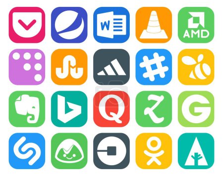 Ilustración de 20 Paquete de iconos de redes sociales incluyendo zootool. quora. tropezar con. bing. enjambre - Imagen libre de derechos