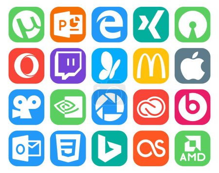Ilustración de 20 Paquete de iconos de redes sociales Incluyendo perspectivas. adobe. McDonald 's. cc. picasa - Imagen libre de derechos