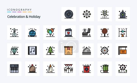 Ilustración de 25 Celebración Holiday Line relleno icono de estilo pack - Imagen libre de derechos