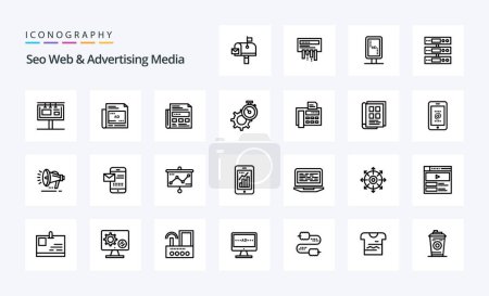 Ilustración de Paquete de iconos de línea de medios web y publicidad de 25 Seo - Imagen libre de derechos
