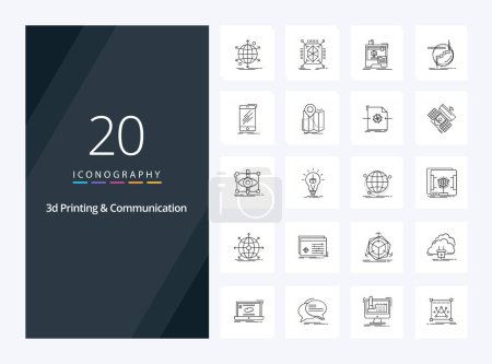 Illustration for 20 3d Printing And Communication Outline icon for presentation - Royalty Free Image