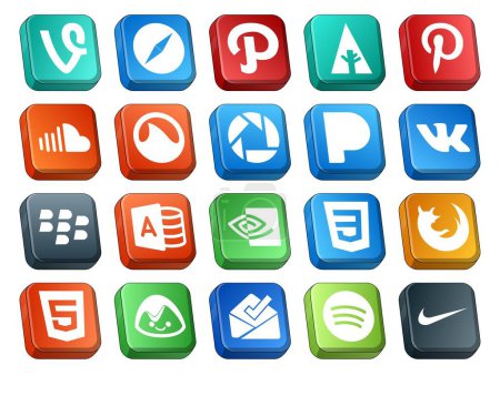 Ilustración de 20 Paquete de iconos de redes sociales incluyendo firefox. nvidia. música. acceso microsoft. vk - Imagen libre de derechos