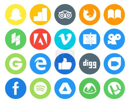 Ilustración de 20 Paquete de iconos de redes sociales, incluido el dúo de Google. Como. adobe. borde. viddler - Imagen libre de derechos