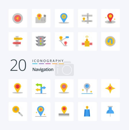 Illustration for 20 Navigation Flat Color icon Pack like map navigation compass compass location - Royalty Free Image
