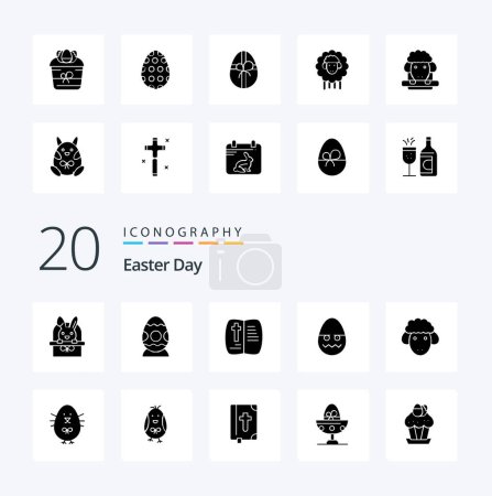 Téléchargez les illustrations : 20 Pâques Icône Glyphe solide Pack comme célébration Pâques plante oeuf ouvert - en licence libre de droit