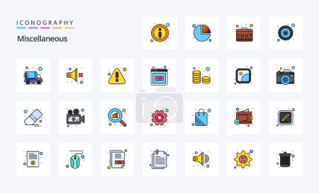 Ilustración de 25 Miscelánea línea llena icono de estilo pack - Imagen libre de derechos