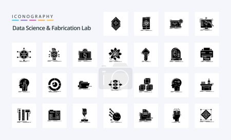 Téléchargez les illustrations : Pack d'icônes de glyphe solide de laboratoire de science et de fabrication de données 25 - en licence libre de droit