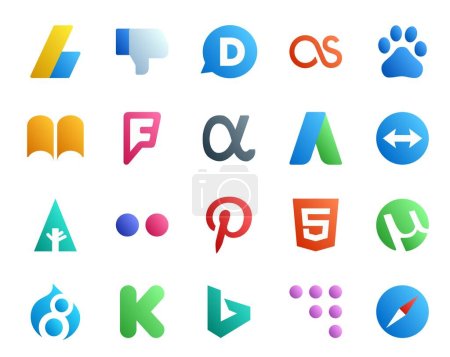Ilustración de 20 Paquete de iconos de redes sociales incluyendo kickstarter. utorrent. red de aplicación. html. flickr - Imagen libre de derechos