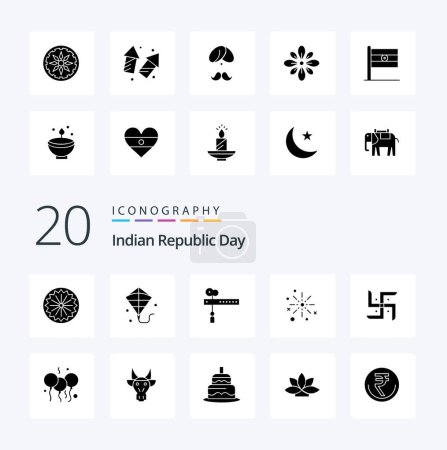 Illustration for 20 Indian Republic Day Solid Glyph icon Pack like fireworks diwali cut crackers boom - Royalty Free Image