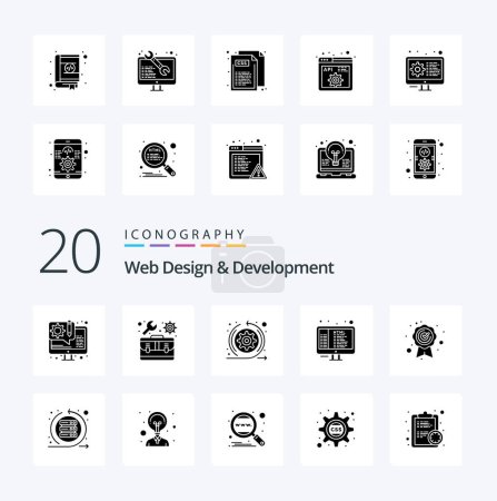 Téléchargez les illustrations : 20 Web Design et développement Solid Glyph icône Pack comme la meilleure qualité html paramètres de codage sprint - en licence libre de droit