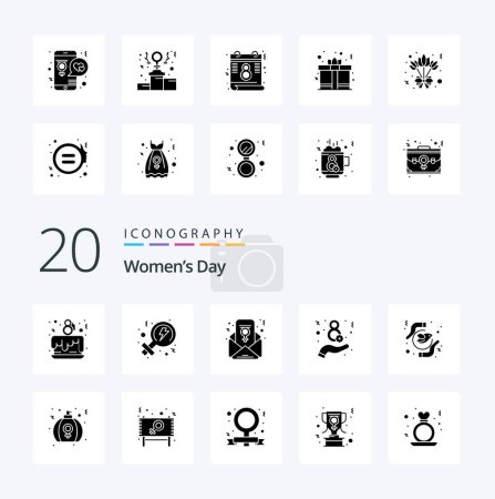 Illustration for 20 Womens Day Solid Glyph icon Pack like peace feminism women day equality eight - Royalty Free Image