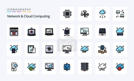 Téléchargez les illustrations : Pack d'icônes Réseau et Cloud Computing Line Filled Style 25 - en licence libre de droit