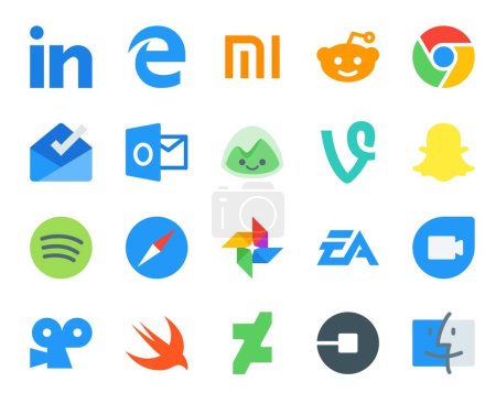 Illustration for 20 Social Media Icon Pack Including google duo. ea. vine. electronics arts. browser - Royalty Free Image