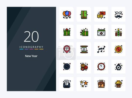 Illustration for 20 New Year line Filled icon for presentation - Royalty Free Image