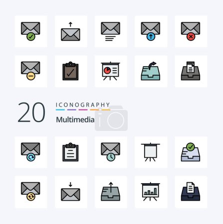 Téléchargez les illustrations : 20 Multimédia ligne rempli couleur icône Pack comme synchroniser la boîte aux lettres temps mail vérifier - en licence libre de droit