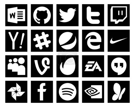 Téléchargez les illustrations : 20 Pack d'icônes pour les médias sociaux incluant le sport. arts électroniques. discuter. envato. myspace - en licence libre de droit