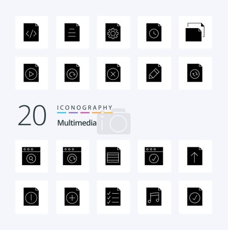 Ilustración de 20 Multimedia Solid Glyph icono Pack como la tabla de alerta de archivos subir documento - Imagen libre de derechos