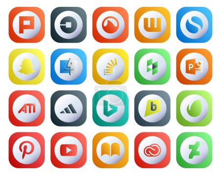 Téléchargez les illustrations : 20 Pack d'icônes pour les médias sociaux Y compris bing. Oui. Chercheur. powerpoint. débordement - en licence libre de droit