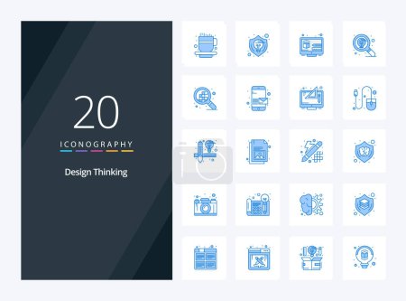 Téléchargez les illustrations : 20 Design Pensée icône de couleur bleue pour la présentation - en licence libre de droit