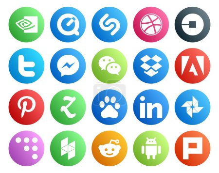 Ilustración de 20 Paquete de iconos de redes sociales Incluyendo linkedin. zootool. tweet. pinterest. dropbox - Imagen libre de derechos