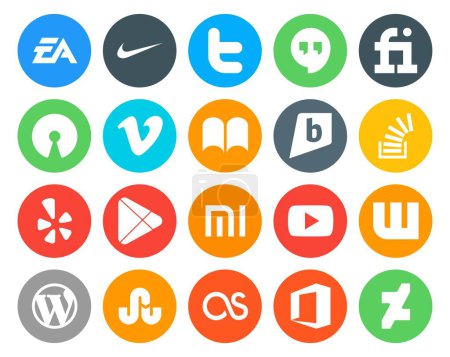 Illustration for 20 Social Media Icon Pack Including yelp. stock. open source. question. brightkite - Royalty Free Image
