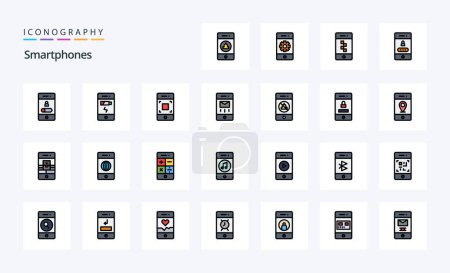 Ilustración de Paquete de iconos de 25 Smartphones Line Filled Style - Imagen libre de derechos