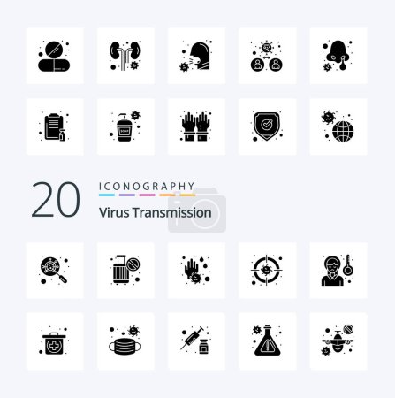 Illustration for 20 Virus Transmission Solid Glyph icon Pack like headache virus hand disease target - Royalty Free Image