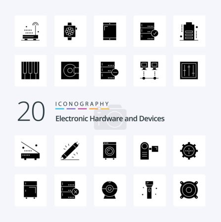 Illustration for 20 Devices Solid Glyph icon Pack. like equipment. electric. electronic. devices. set - Royalty Free Image