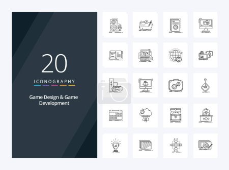 Illustration for 20 Game Design And Game Development Outline icon for presentation - Royalty Free Image