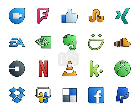 Ilustración de 20 Paquete de iconos de redes sociales que incluye netflix. coche. nvidia. uber. sonido - Imagen libre de derechos