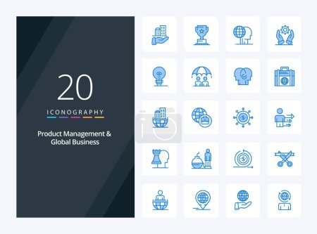 Ilustración de 20 Gestión de productos y negocio global icono de color azul para la presentación - Imagen libre de derechos