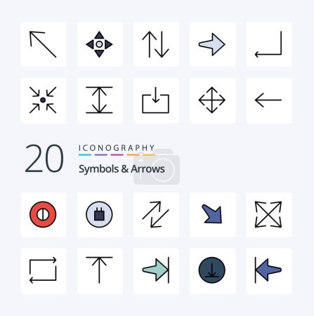 Illustration for 20 Symbols & Arrows Line Filled Color icon Pack. like up. arrow. right. repeat. arrow - Royalty Free Image