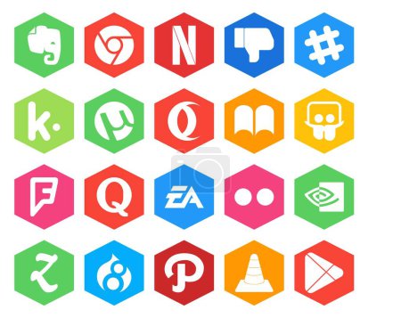 Illustration for 20 Social Media Icon Pack Including flickr. ea. opera. electronics arts. quora - Royalty Free Image