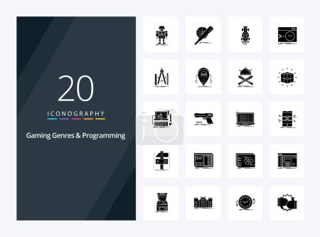 Ilustración de 20 Géneros de juegos y programación icono de glifo sólido para la presentación - Imagen libre de derechos