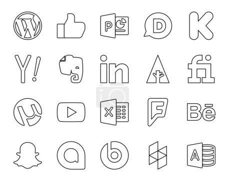 Illustration for 20 Social Media Icon Pack Including behance. excel. evernote. video. utorrent - Royalty Free Image