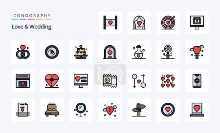 Téléchargez les illustrations : Pack d'icônes de style rempli de 25 lignes d'amour et mariage - en licence libre de droit