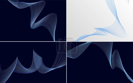 Ilustración de Conjunto de 4 fondos vectoriales con patrones de onda geométrica y líneas abstractas - Imagen libre de derechos