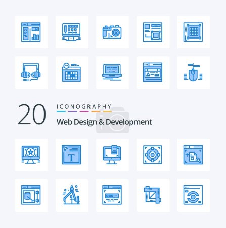 Téléchargez les illustrations : 20 Web Design et développement Icône de couleur bleue Pack comme objectif graphique cible de succès de conception - en licence libre de droit