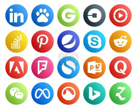 Illustration for 20 Social Media Icon Pack Including adobe. chat. stockoverflow. skype. pinterest - Royalty Free Image