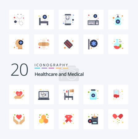 Téléchargez les illustrations : 20 Medical Flat Color icon Pack comme don sang hôpital médecine sirop - en licence libre de droit