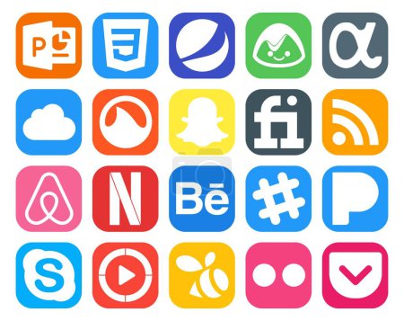 Illustration for 20 Social Media Icon Pack Including chat. pandora. fiverr. chat. behance - Royalty Free Image