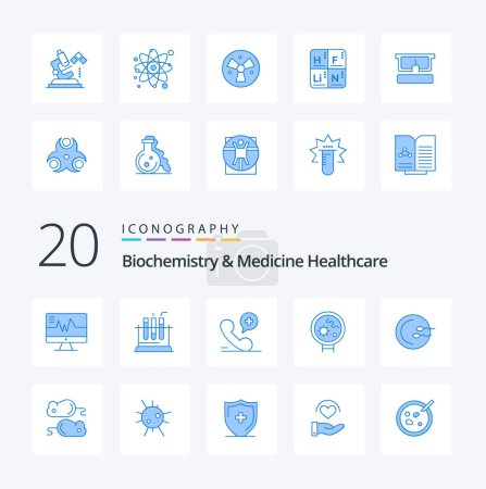 Ilustración de 20 Bioquímica y medicina Cuidado de la salud Blue Color icon Pack like medical search mobile medical bacteria - Imagen libre de derechos