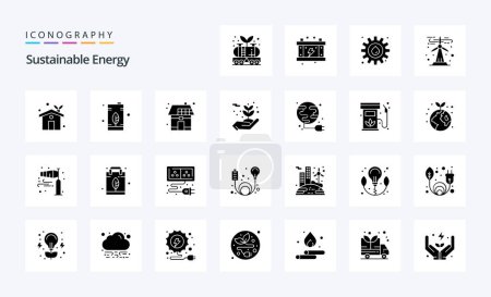 Illustration for 25 Sustainable Energy Solid Glyph icon pack - Royalty Free Image