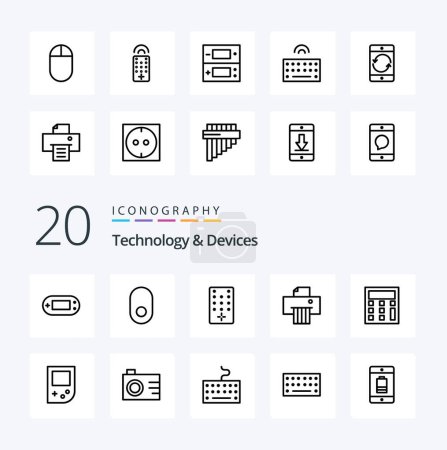 Illustration for 20 Devices Line icon Pack like math calculate mouse shredder device - Royalty Free Image