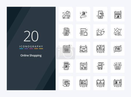 Illustration for 20 Online Shopping Outline icon for presentation - Royalty Free Image
