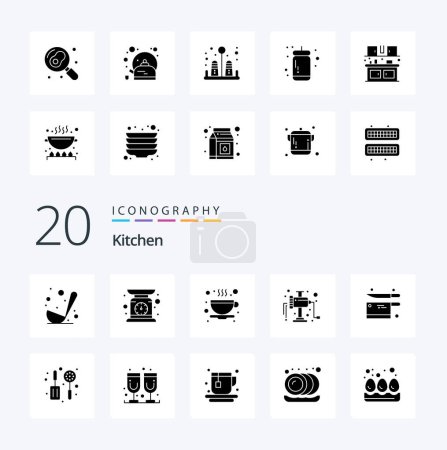 Ilustración de 20 Cocina icono de glifo sólido Paquete como cuchillo cocina té cocina manual de cocina - Imagen libre de derechos