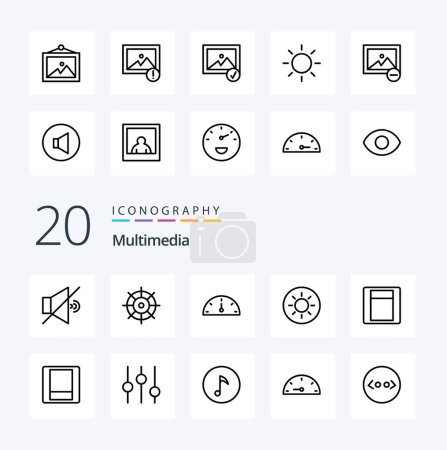 Illustration for 20 Multimedia Line icon Pack like selected image performance photo alert - Royalty Free Image