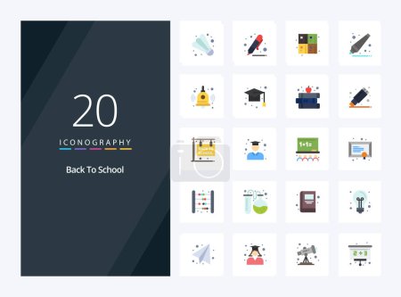 Téléchargez les illustrations : 20 icône de couleur plate de retour à l'école pour la présentation - en licence libre de droit